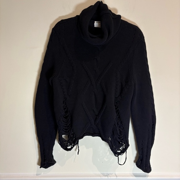 One x One Teaspoon Luxe Black Laddered Roll Neck Distressed Sweater Size Small - Picture 8 of 13